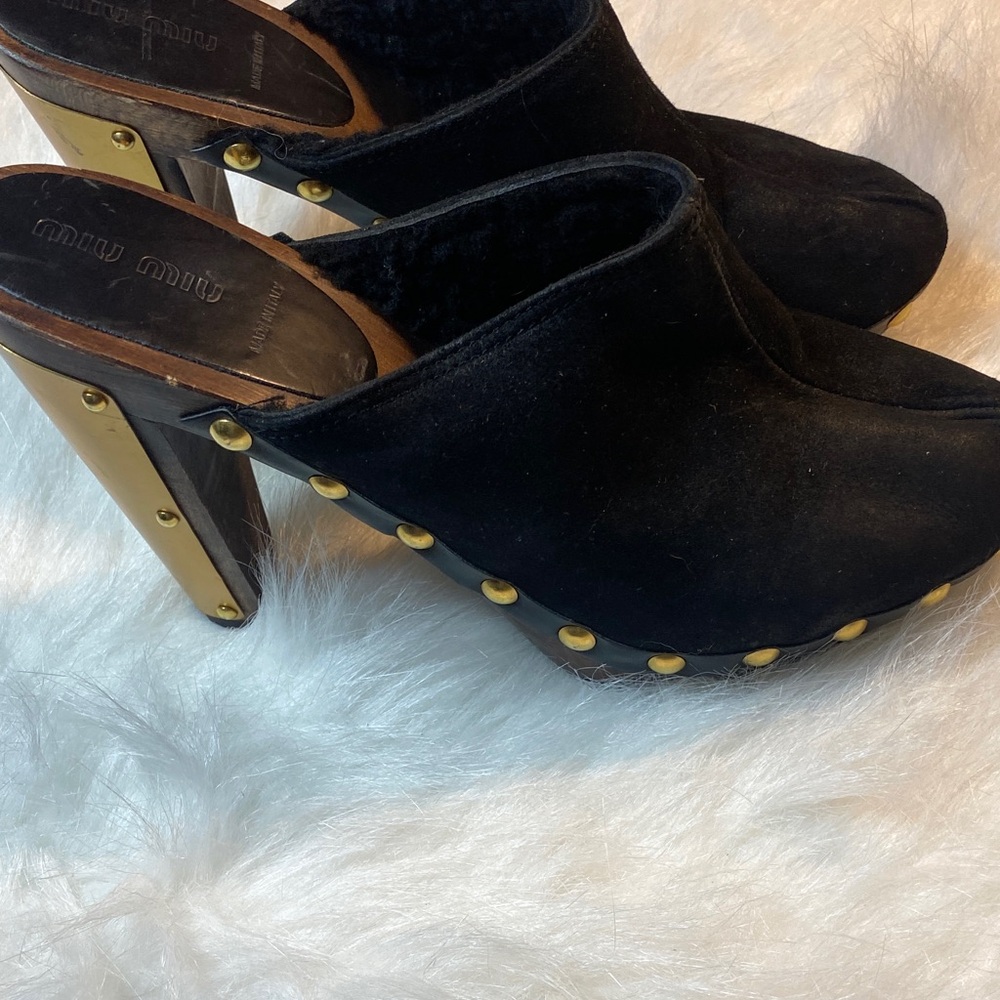 Miu Miu Black Mules with Gold Studs